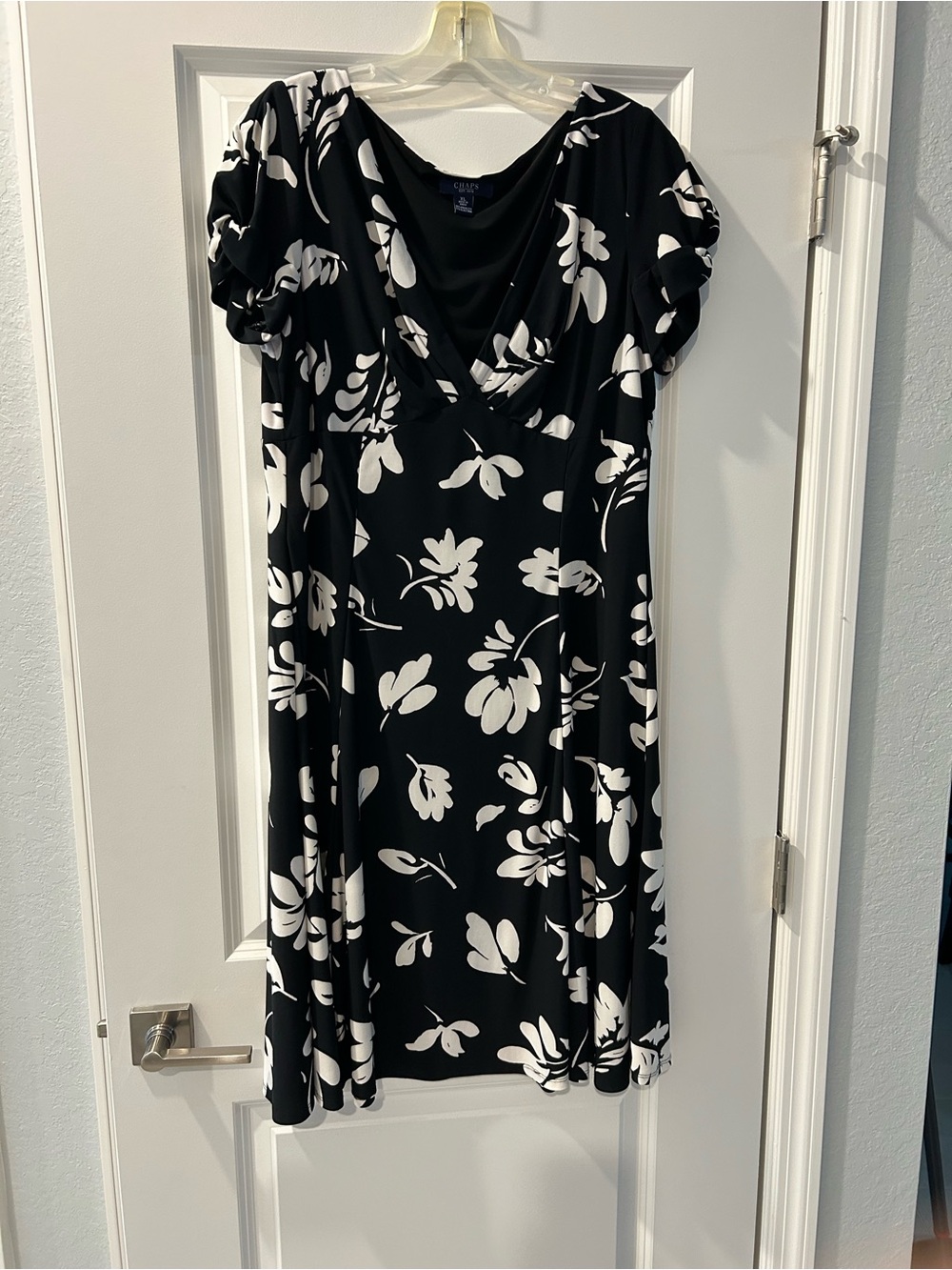 Chaps Black and White Floral  Dress